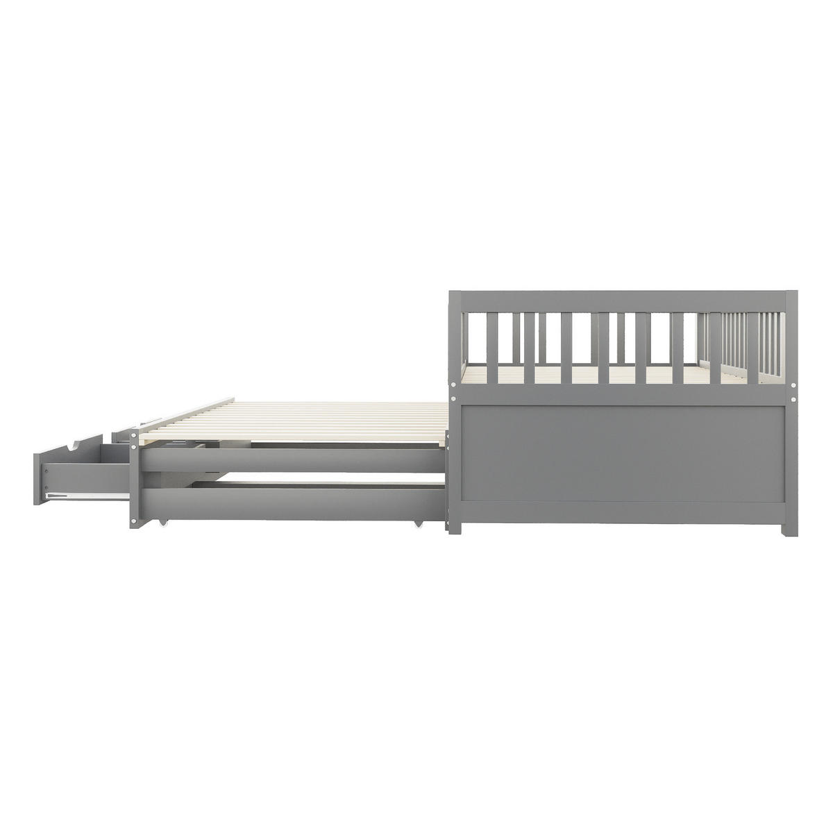 KINDERBETT aus Massivholz 90x200 cm in Grau mit Ausziehbett & 2 Schubladen - Grau, Holz (90/200cm) - Modfu
