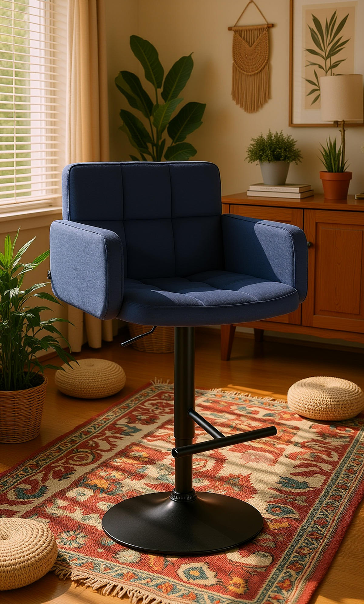 BARHOCKER Lausanne Samt schwarz blau - Blau/Schwarz, Textil/Metall (60/113/56cm) - TPFLiving