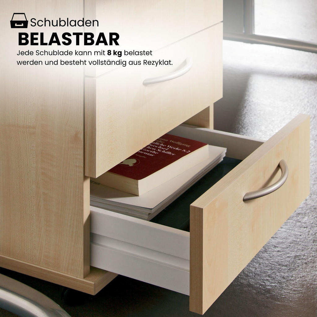 Thumbnail - bümö Rollcontainer, Ahorn, Holzwerkstoff, Nachbildung,Ahorn, 4 Schubladen, 42.8x59x58 cm, FSC Mix, Arbeitszimmer, Contai...