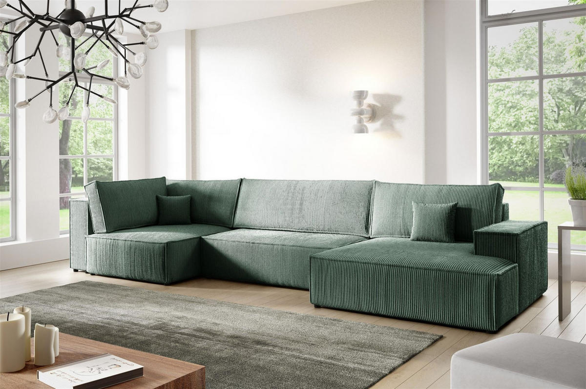 WOHNLANDSCHAFT Corunia - Grün, Holzwerkstoff/Textil (398/70/148cm) - Fun Möbel