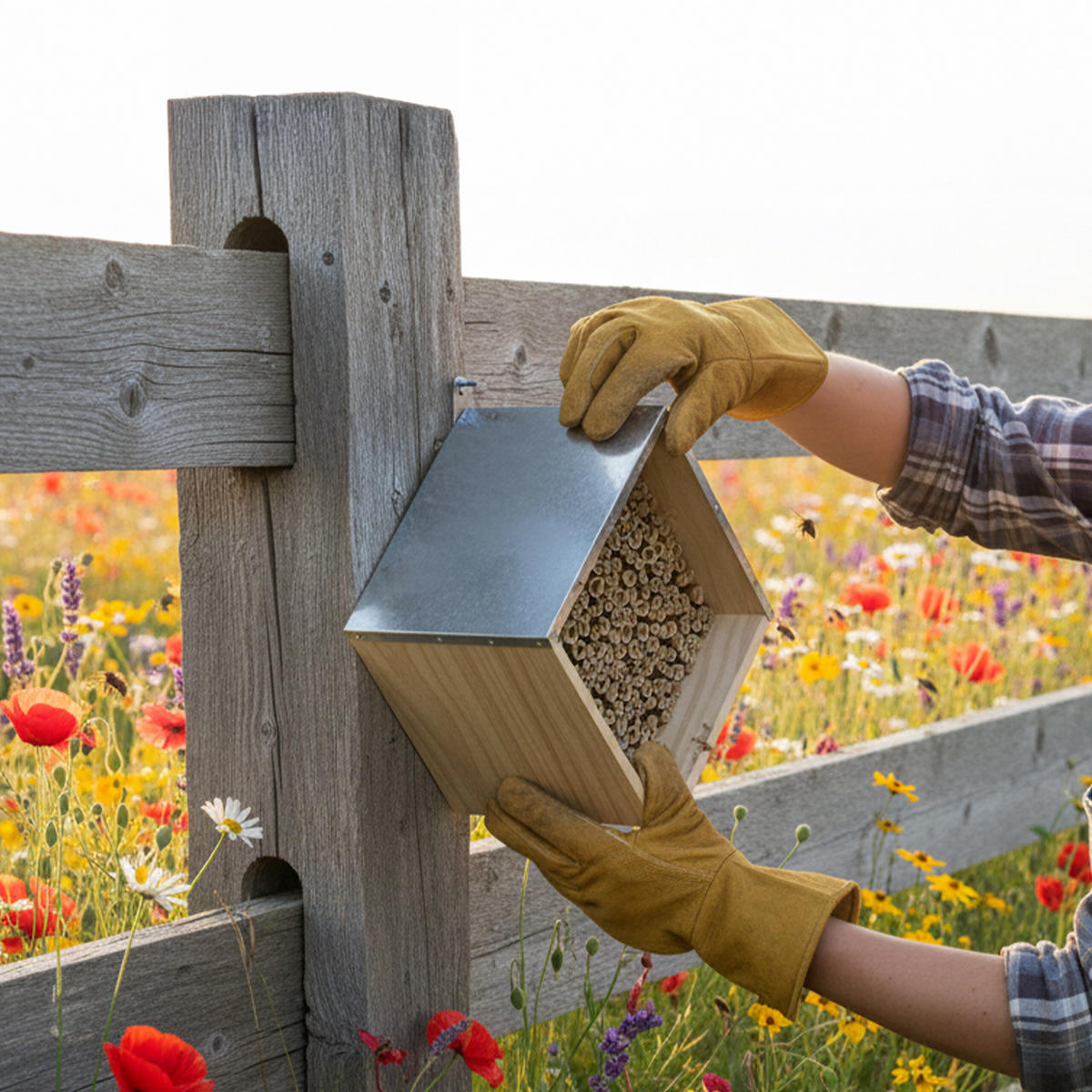 BIENENHOTEL - Hellbraun, Holz/Textil (31.5/31.5/20cm) - Relaxdays