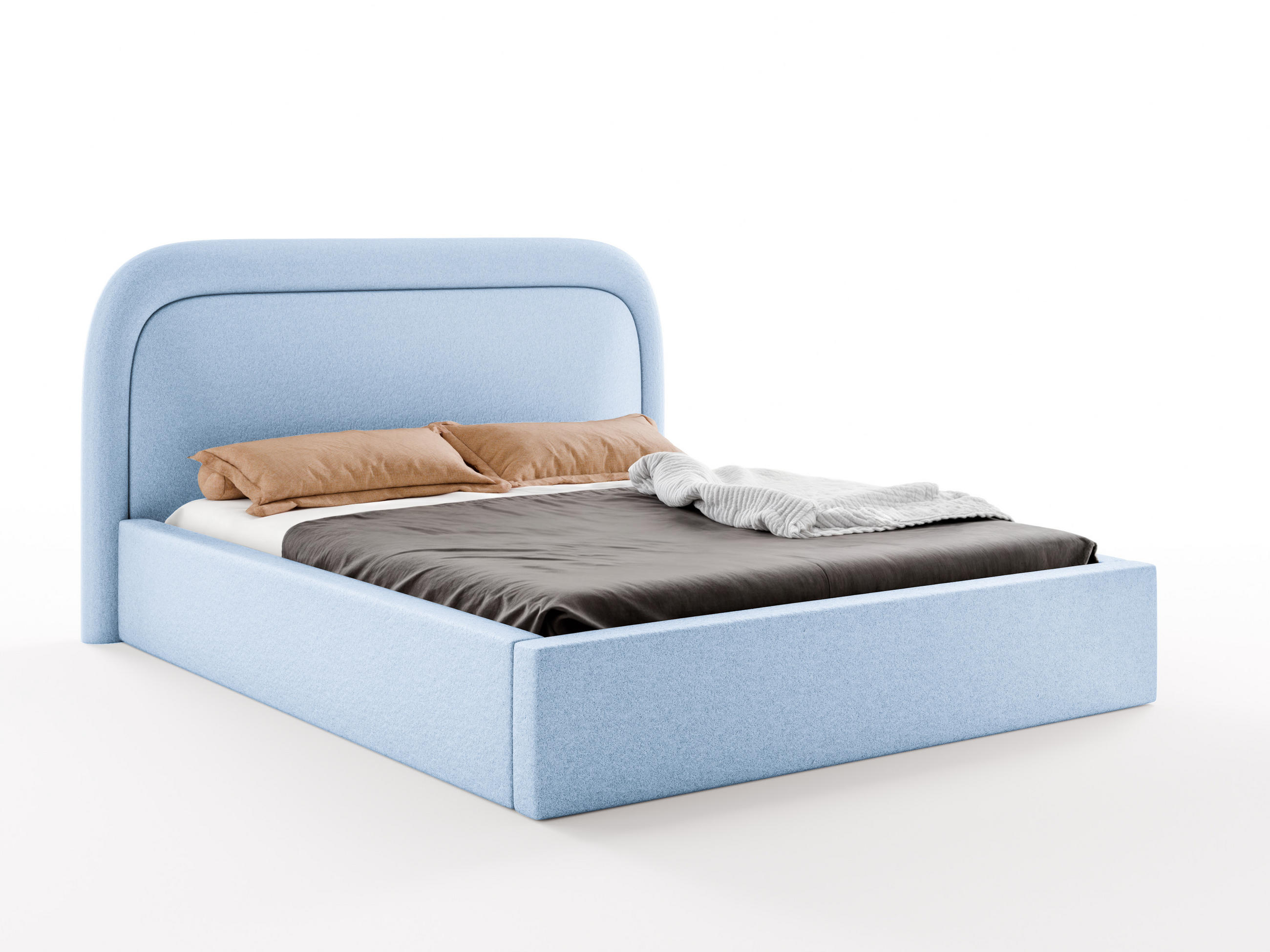 POLSTERBETT BONIA 200x200 cm mit Bettkasten, Stauraum und Metall-Lattenrost – Bouclé Stoff Hellblau - Schwarz/Hellblau, Textil/Metall (200/200cm) - Luxkor24