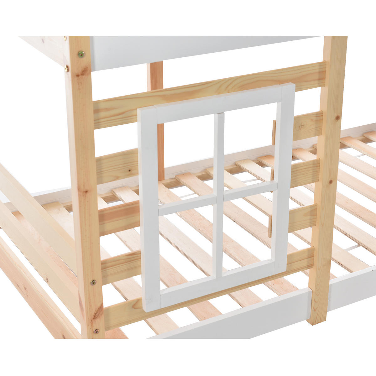 HAUSBETT 90/200 cm Natur & Weiß aus Kiefer-Massivholz und MDF mit Stauraum - Naturfarben, Holzwerkstoff (90/200cm) - OKMYHOME