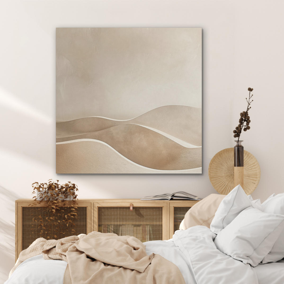 AKUSTIKPANEEL Beige - Natur - Abstrakt - Modern 90x90 cm - Beige, Textil (90/0.9/90cm) - MuchoWow
