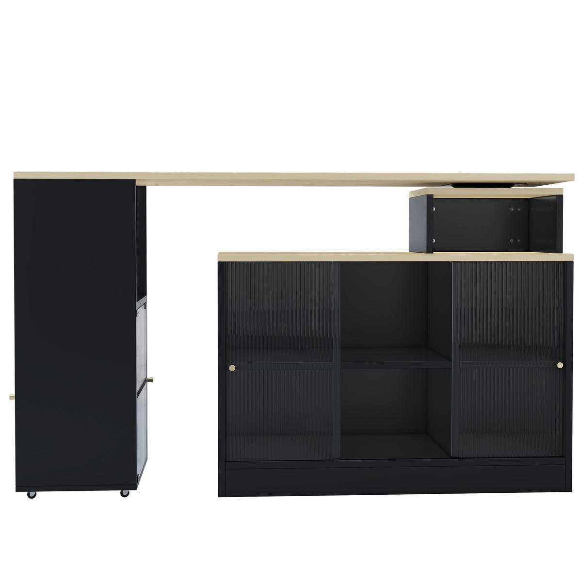 BARTISCH 155/100/90 cm mit Stauraum in Schwarz–ausziehbar und drehbar - Schwarz, Holzwerkstoff (155/100/90cm) - BEAOK