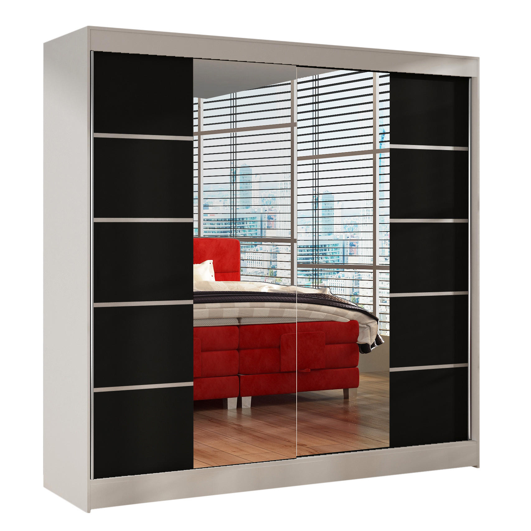 SCHWEBETÜRENSCHRANK Basti V - 200 cm - Schwarz/Weiß, Holzwerkstoff/Metall (200/215/58cm) - Sofnet