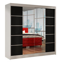 SCHWEBETÜRENSCHRANK Basti V - 200 cm - Schwarz/Weiß, Holzwerkstoff/Metall (200/215/58cm) - Sofnet