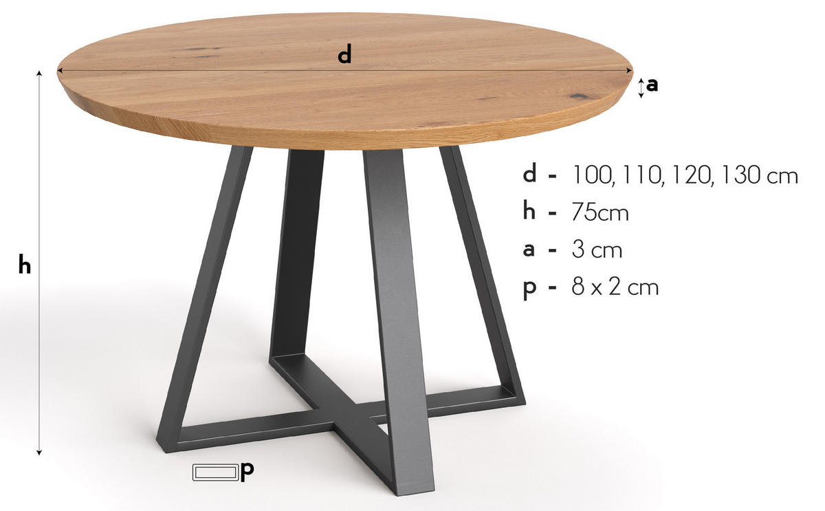 ESSTISCH Cloud Runder aus massivem Eichenholz 110 cm - Eichefarben/Schwarz, Holz/Metall (110/110/75cm) - Danzz