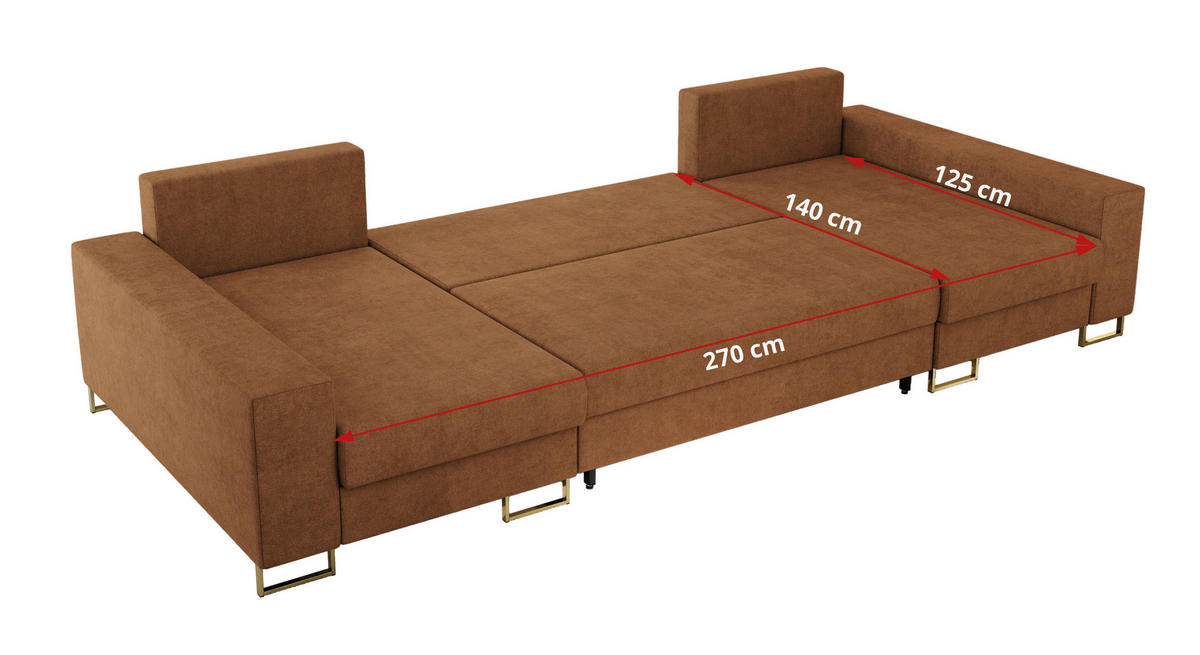 WOHNLANDSCHAFT DORIAN U Struktur Orange - Goldfarben/Orange, Textil/Metall (312/95/138cm) - MKS