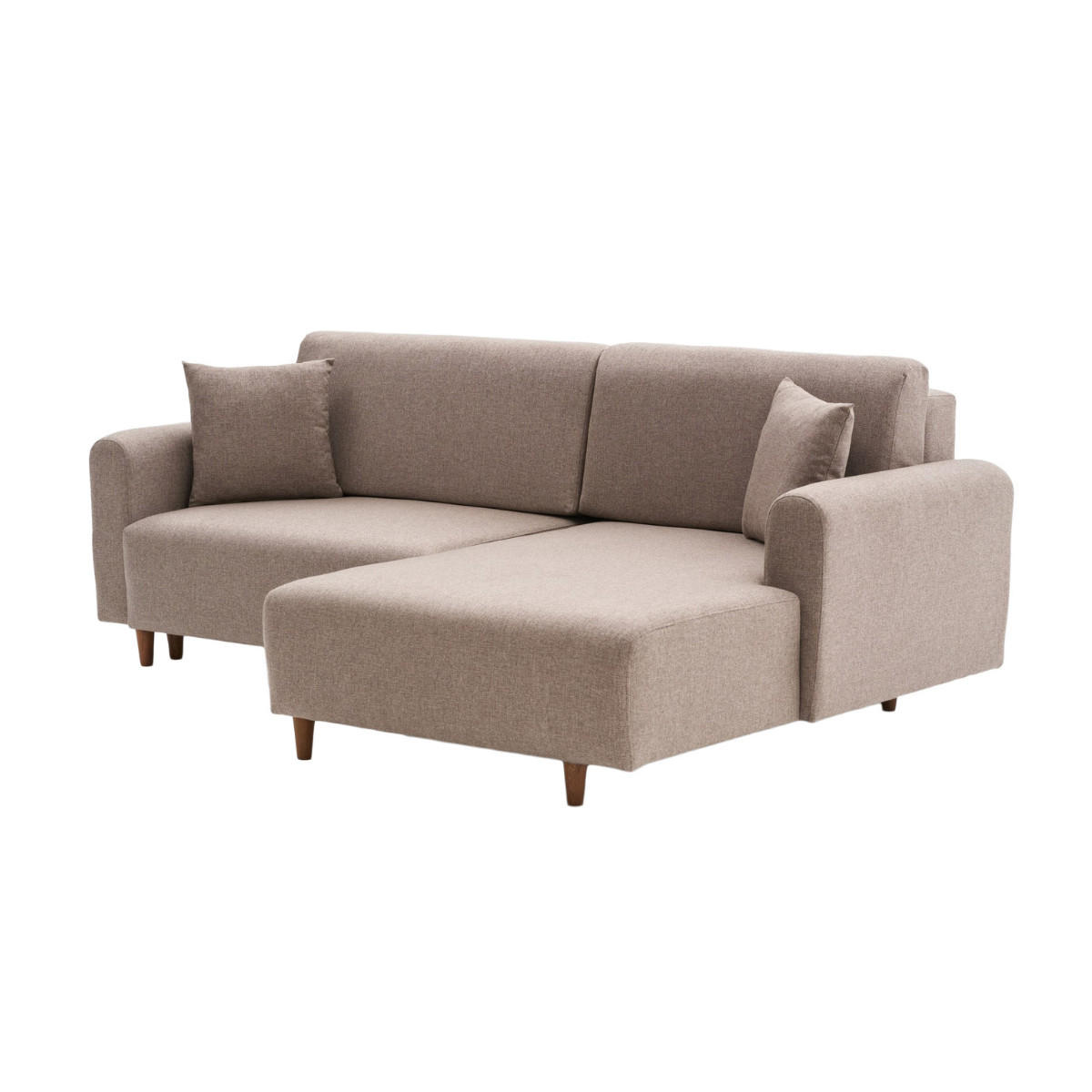 ECKSOFA mit Schlaffunktion und rechtsseitiger Récamiere aus Stoff - mane 246/160/85 cm - Taupe, Holz (160/246cm) - Calicosy