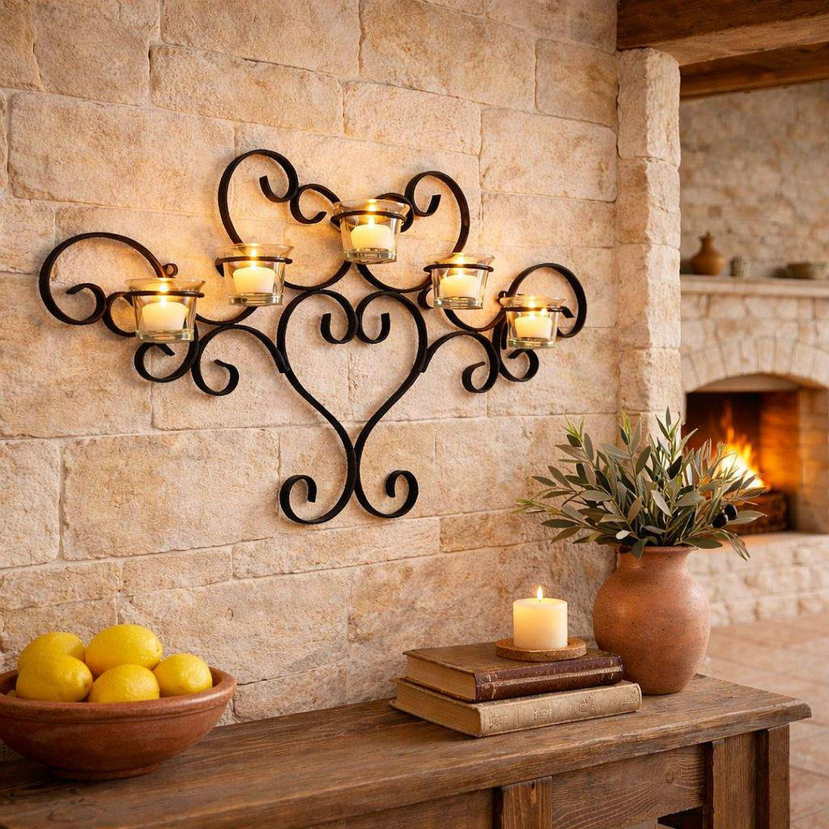 WANDTEELICHHALTER Metall Schwarz Wandkerzenhalter Teelichthalter 63cm - Schwarz, Metall (32cm) - DanDiBo