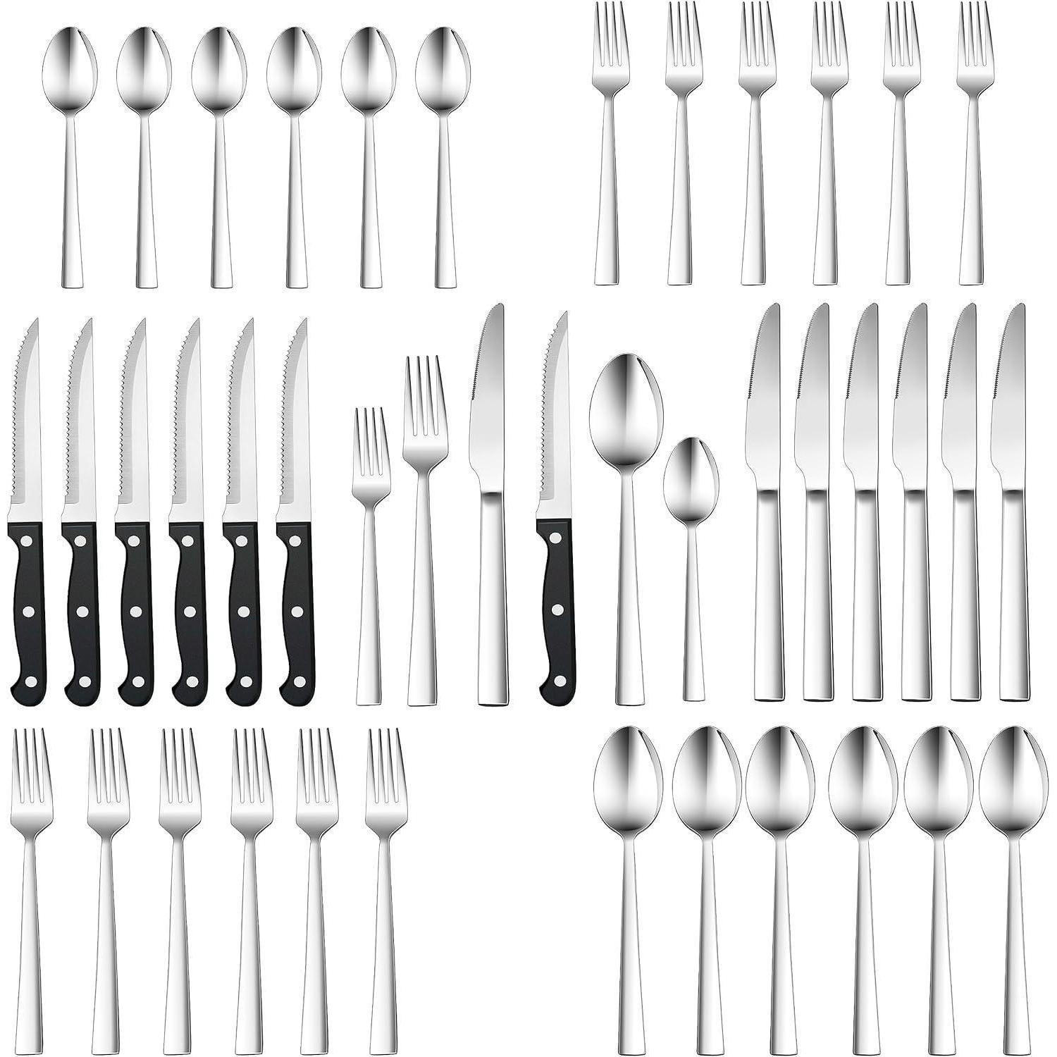 BESTECKSET 36-teilig für 6 Personen mit Steakmessern - Silberfarben, Metall