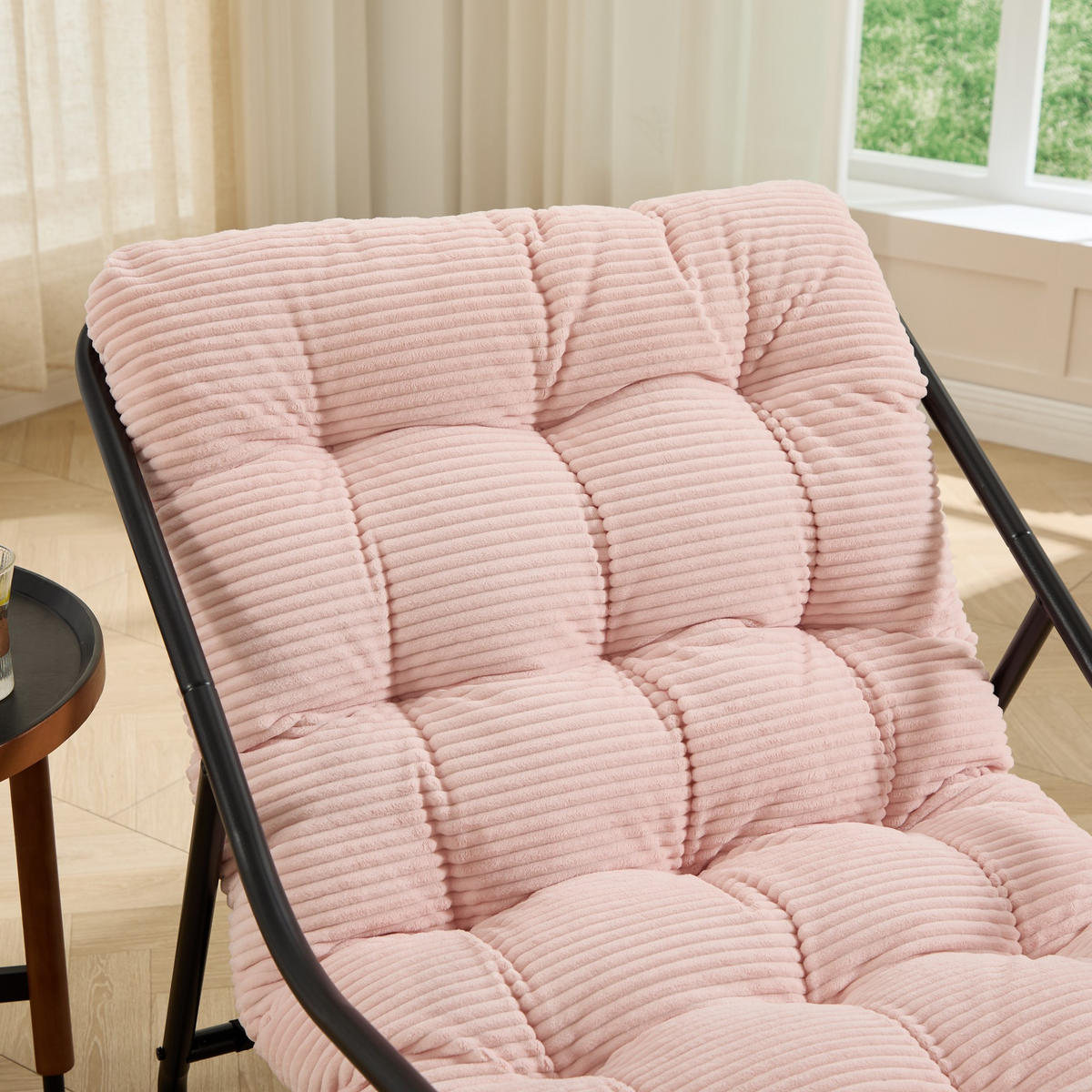 SCHAUKELSTUHL,SCHAUKELSESSEL mit Fußstütze, gepolstertem Kissen,Cord,Rosa - Rosa, Metall (75/82/116cm) - LVHOM