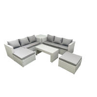 GARTENSOFA hohe Rückenlehne Polyrattan Hellgrau-Mix 8-Sitzer - Hellgrau/Grau, Glas/Kunststoff - Fimous