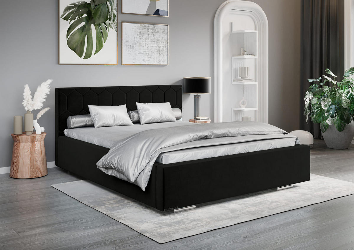 POLSTERBETT Bett 02 - 140x200 - Black - Schwarz, Holz/Textil (140/200cm) - Möblo