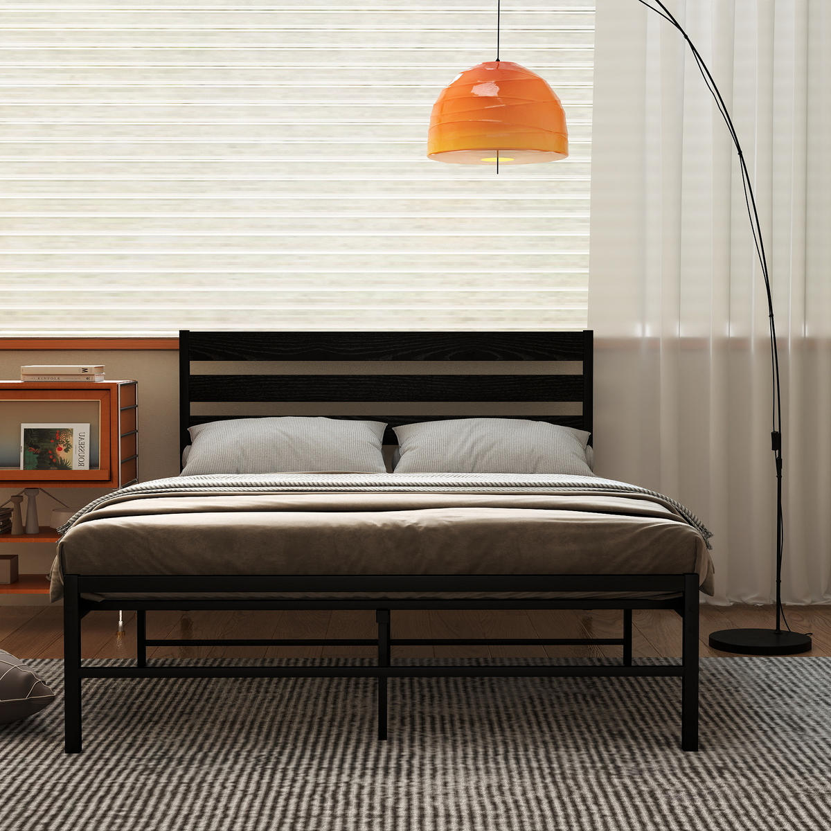 METALLBETT 140/200 cm in Schwarz mit MDF-Kopfteil - Schwarz, Holzwerkstoff/Metall (140/200cm) - CHICFURN