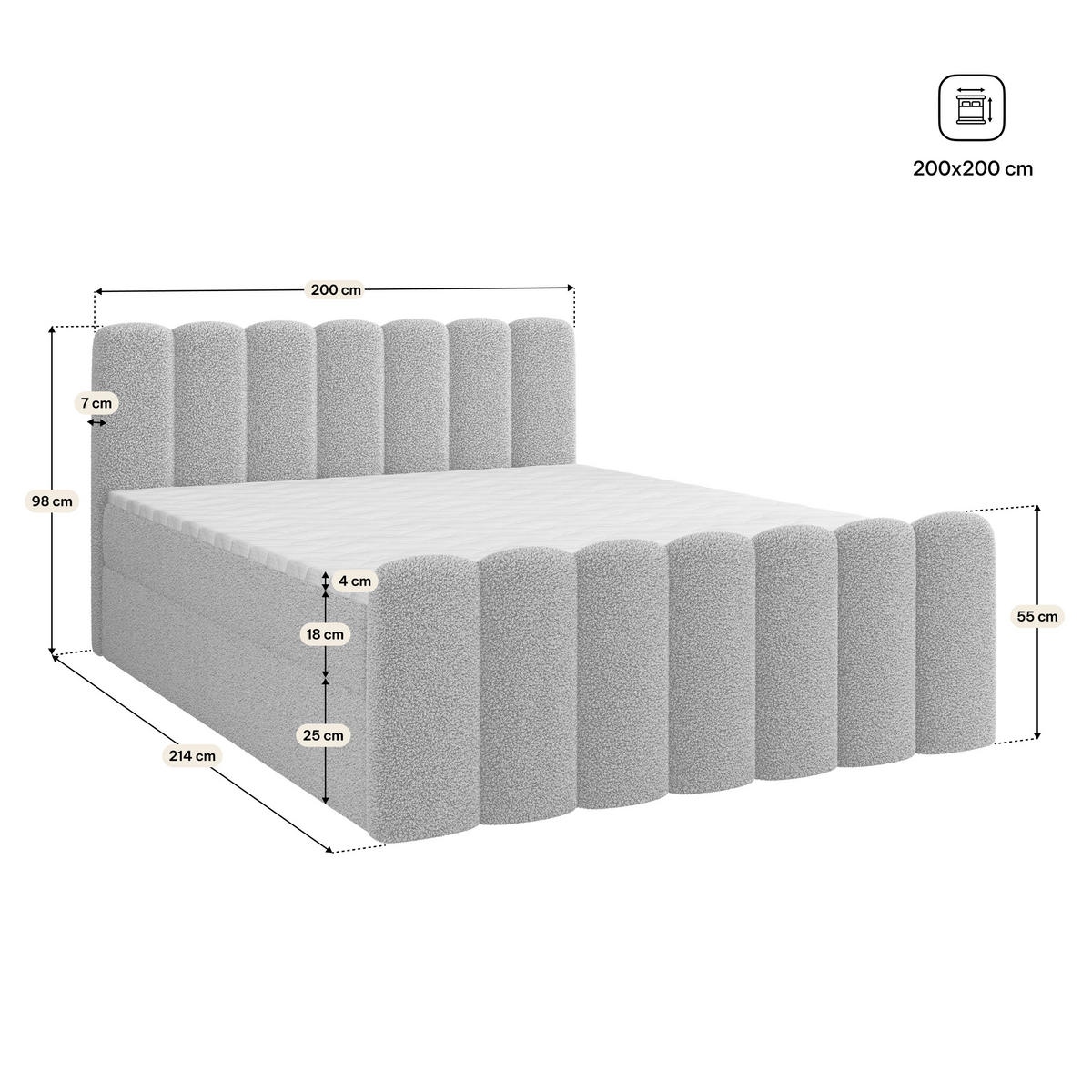 BOXBETT CELLA 200x200 cm mit Matratze und Topper, H2+H3 - Grün - Grün, Holz (200/200cm) - MASSENO