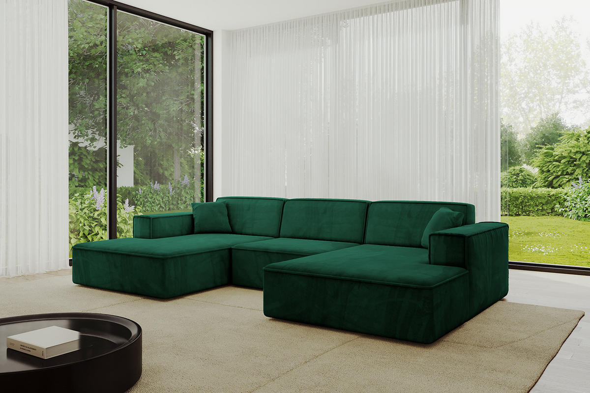 WOHNLANDSCHAFT IREA-U1-v4 - 303x171x79 cm Grün - Dunkelgrün, Holzwerkstoff/Textil (303/79/171cm) - ALTDECOR