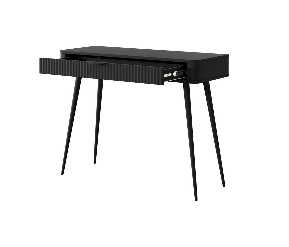 SCHMINKTISCH Lante, Schwarz, Hochbeinig, Geriffelter Schublade, Modern - Schwarz, Holzwerkstoff (38/100/78cm) - Bettso