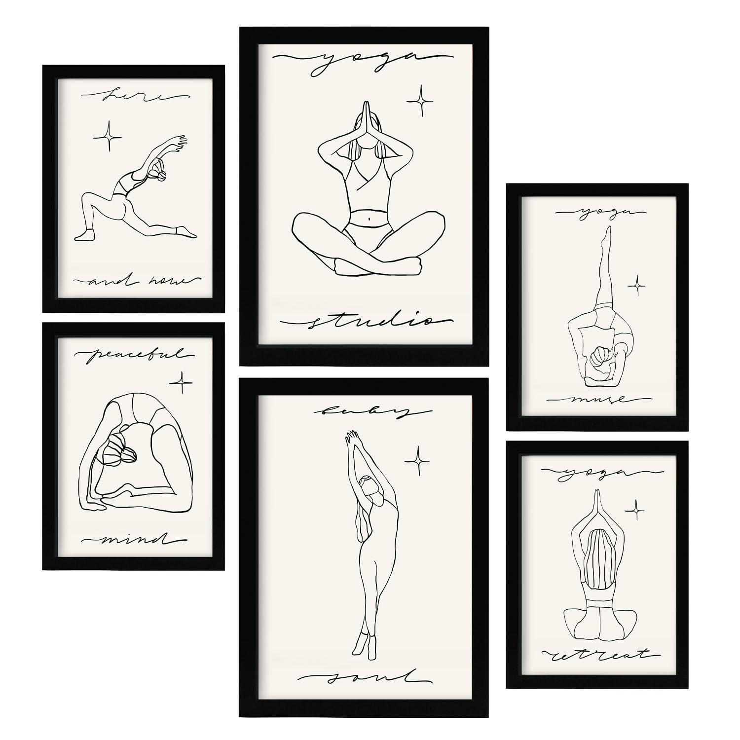 POSTER Set Mit 6 Yoga Musen 1 A3 & A4 Schwarzer Rahmen - Schwarz, Papier (29/3/42cm) - Nacnic