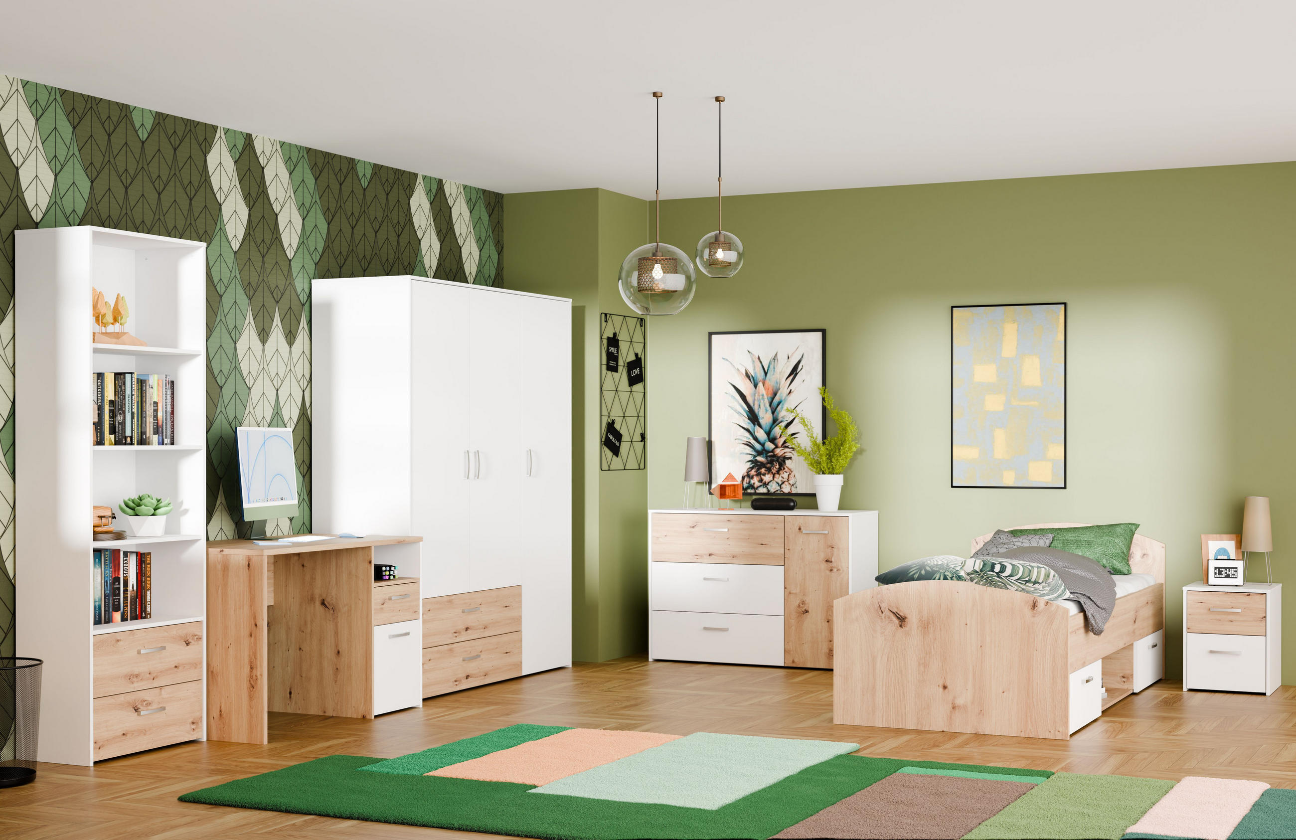 JUGENDZIMMER Culgoa in Weiß und Artisan Eiche 6 teilig - Weiß/Braun, Holzwerkstoff (80/200/120cm)