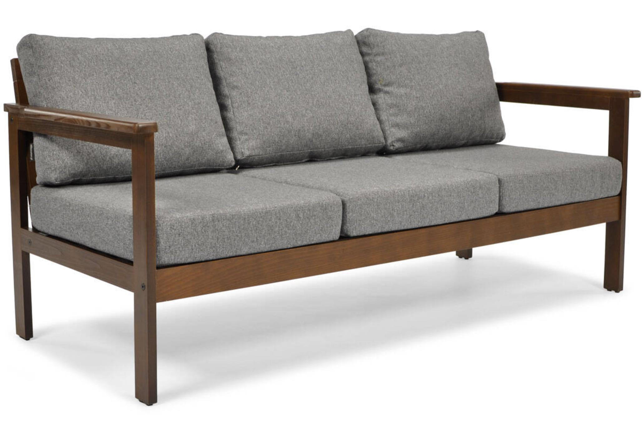 GARTENSOFA Bella Grau, mit braunen Beinen, 3-Sitzer - Dunkelgrau, Holzwerkstoff (164/70/70cm) - Bettso