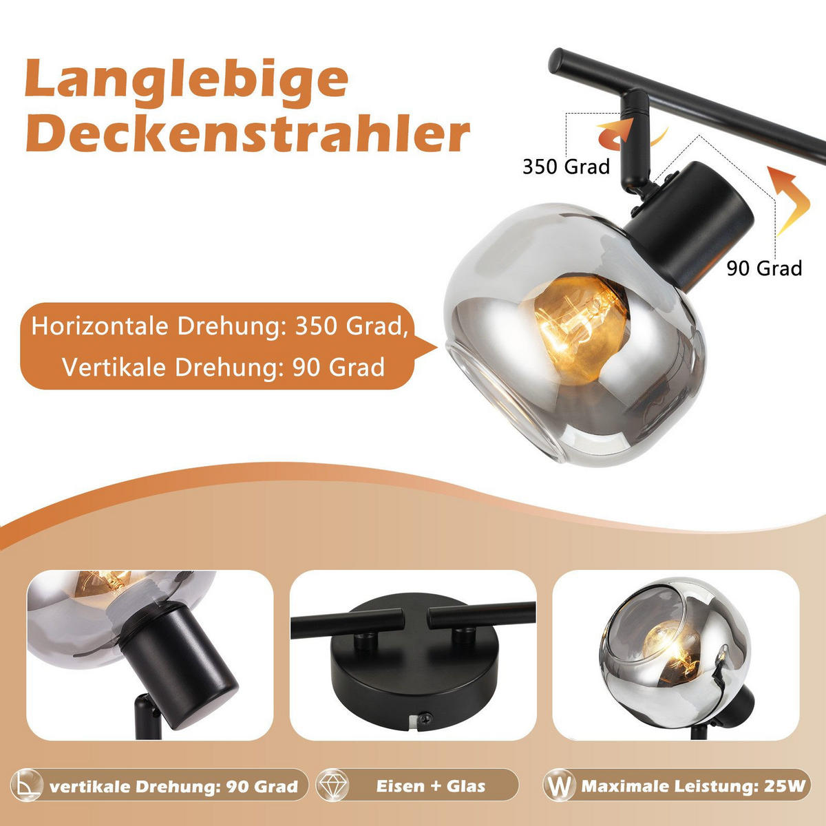 DECKENSTRAHLER Cottbus 4-flammig 62.5/11/19.5 cm - Schwarz, Metall (62.5/11/19.5cm) - Nettlife