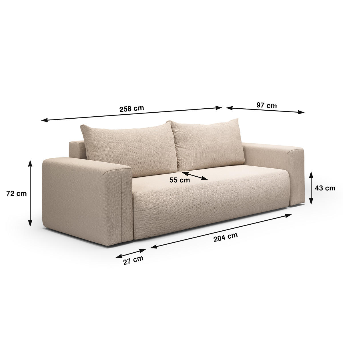 SOFA Bliss 3 Sitzplätze Beige - Beige, Holz (252/72/97cm) - Petits-meubles