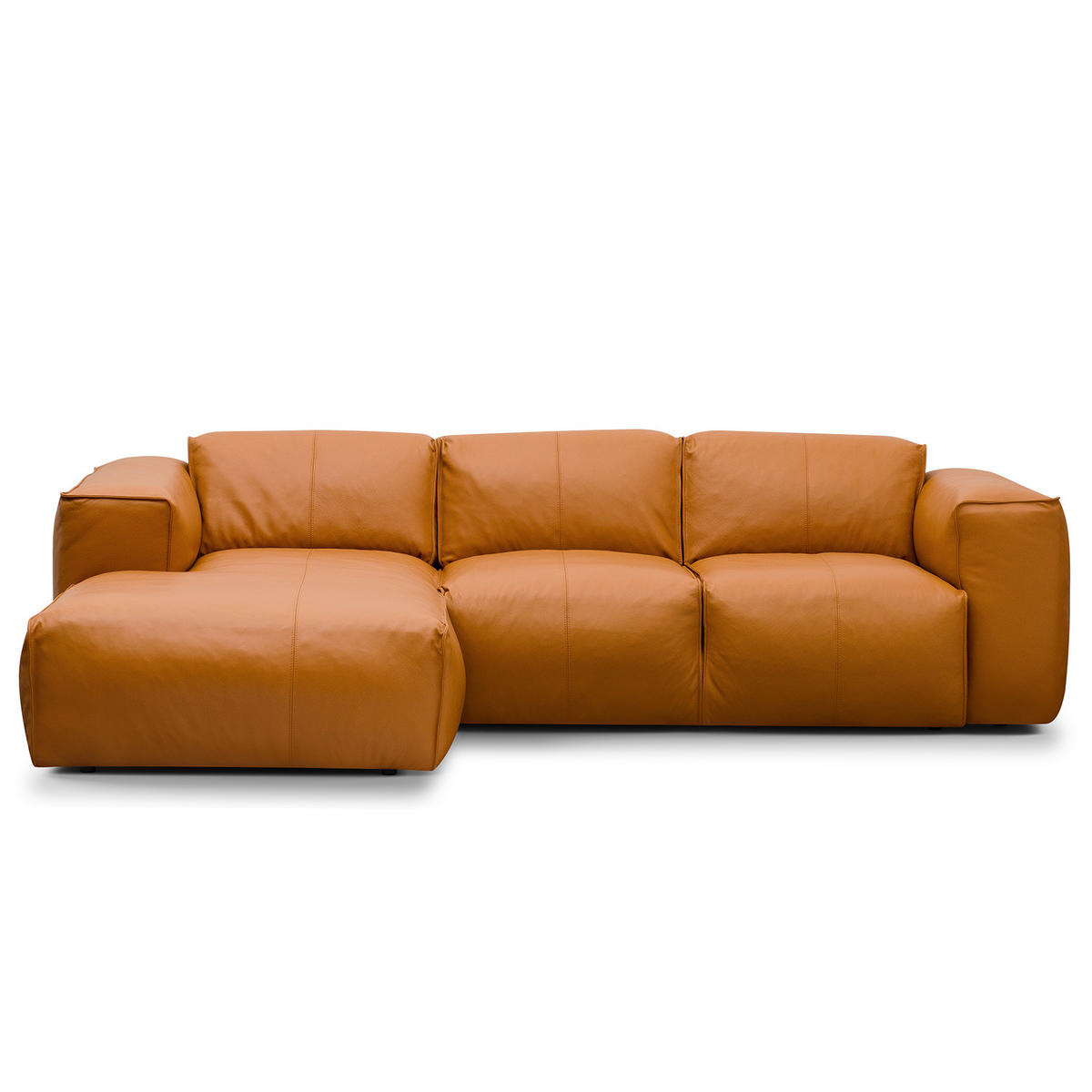 3-SITZER ECKSOFA mit Longchair - Cognac/Schwarz, Leder/Kunststoff (251/173cm) - home24