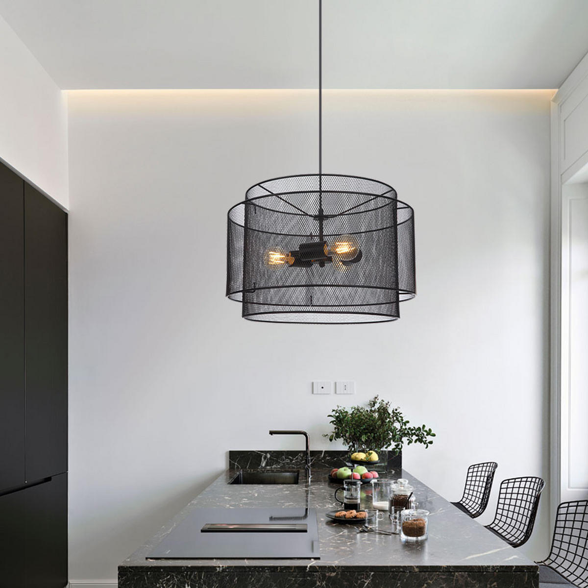 HÄNGELEUCHTE Metallgeflecht Schwarz matt - Schwarz, Metall (45/45/120cm) - Globo Lighting