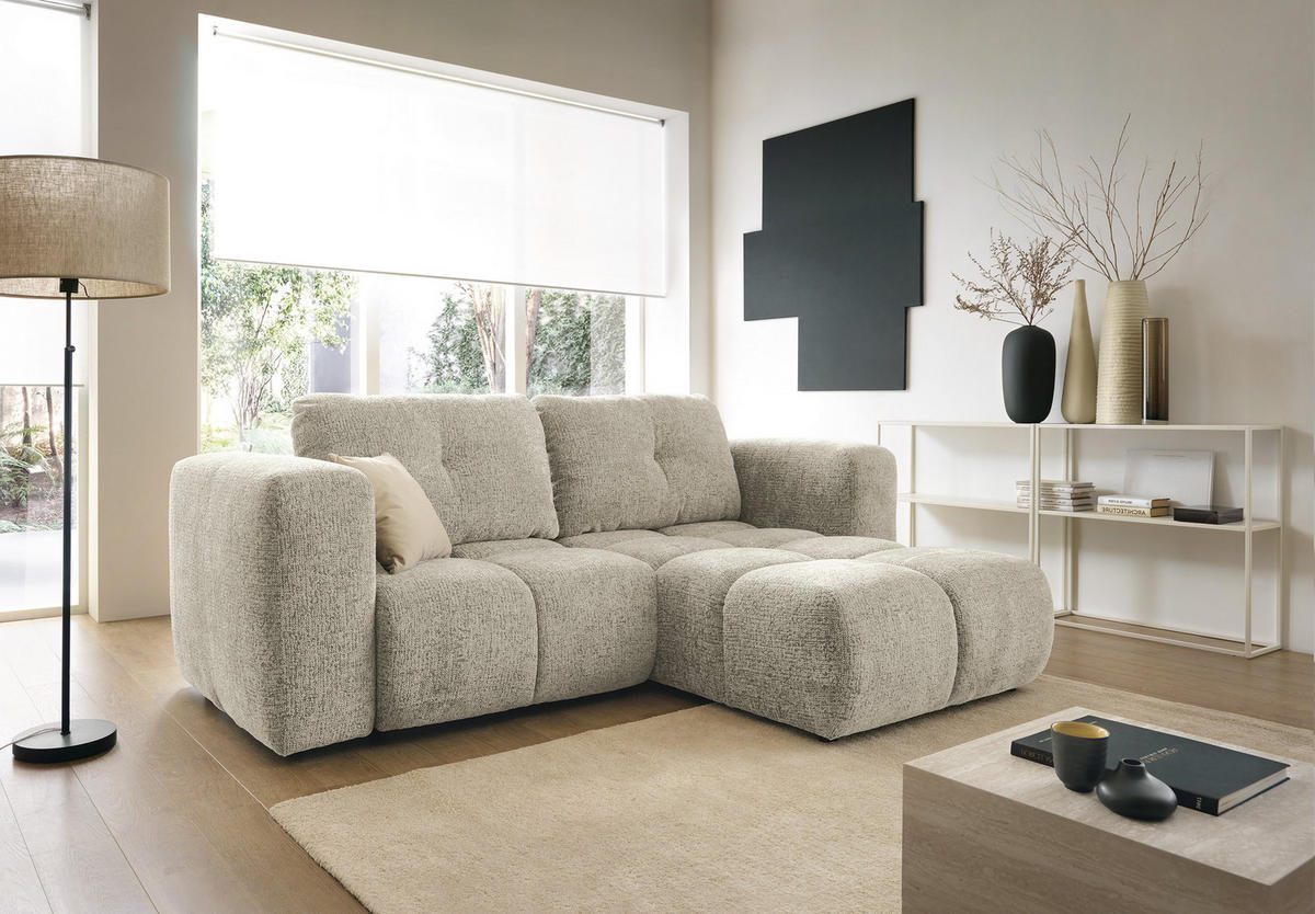 ECKSOFA ARTE 01 Creme Chenille mit Schlaffunktion - Creme, Holz (245/177cm) - MASSENO