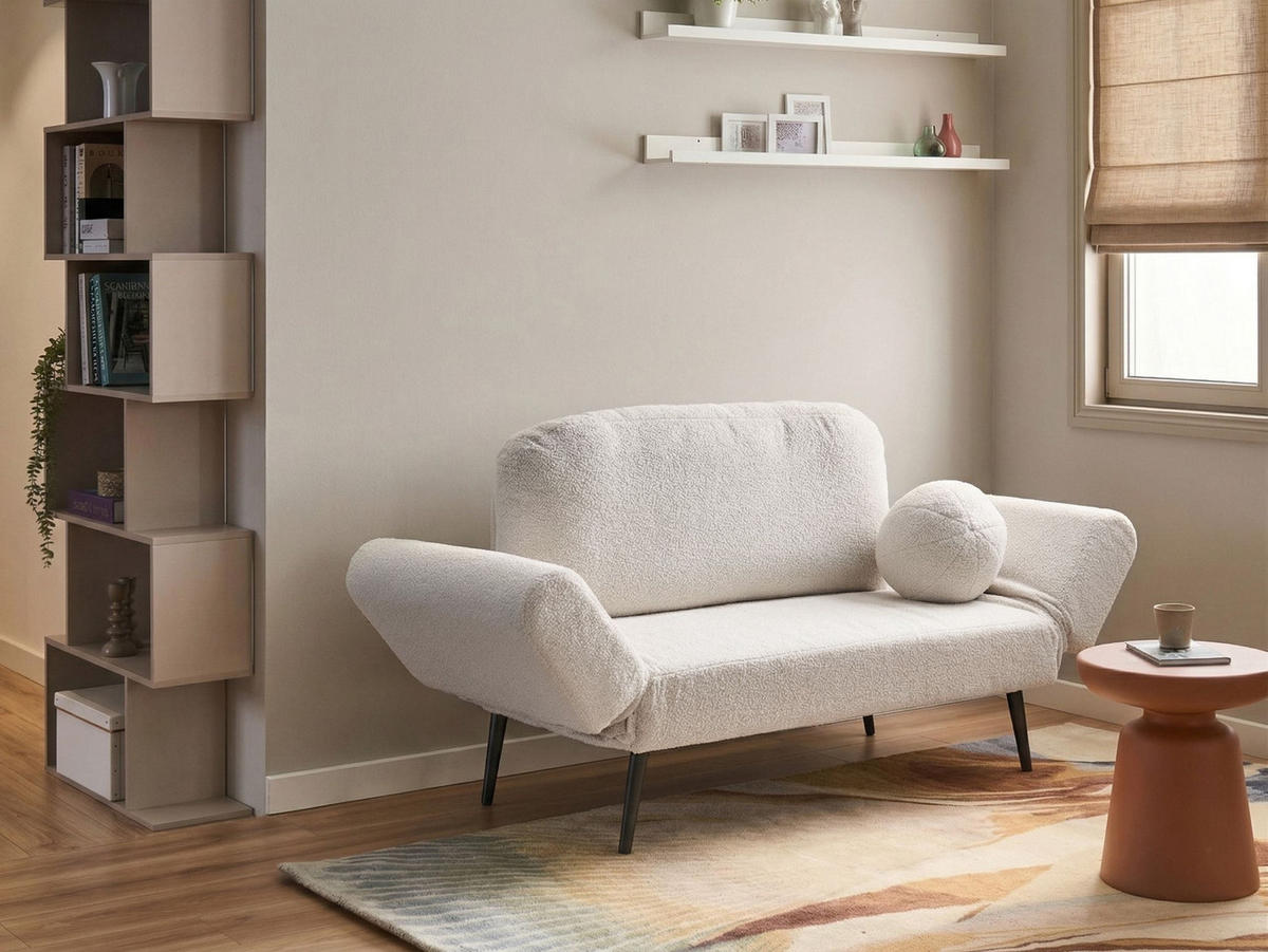 SCHLAFSOFA 2-Sitzer Bouclé Cremeweiß Dorotea - Creme/Schwarz, Textil (190/88/79cm) - Beliani