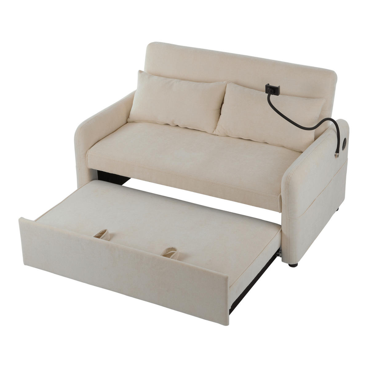 SCHLAFSOFA Doppel Klappbares mit verstellbarer Rückenlehne und USB-Anschluss Chenille Beige 129/163/81 cm - Beige, Textil (129/81/76cm) - OKWISH