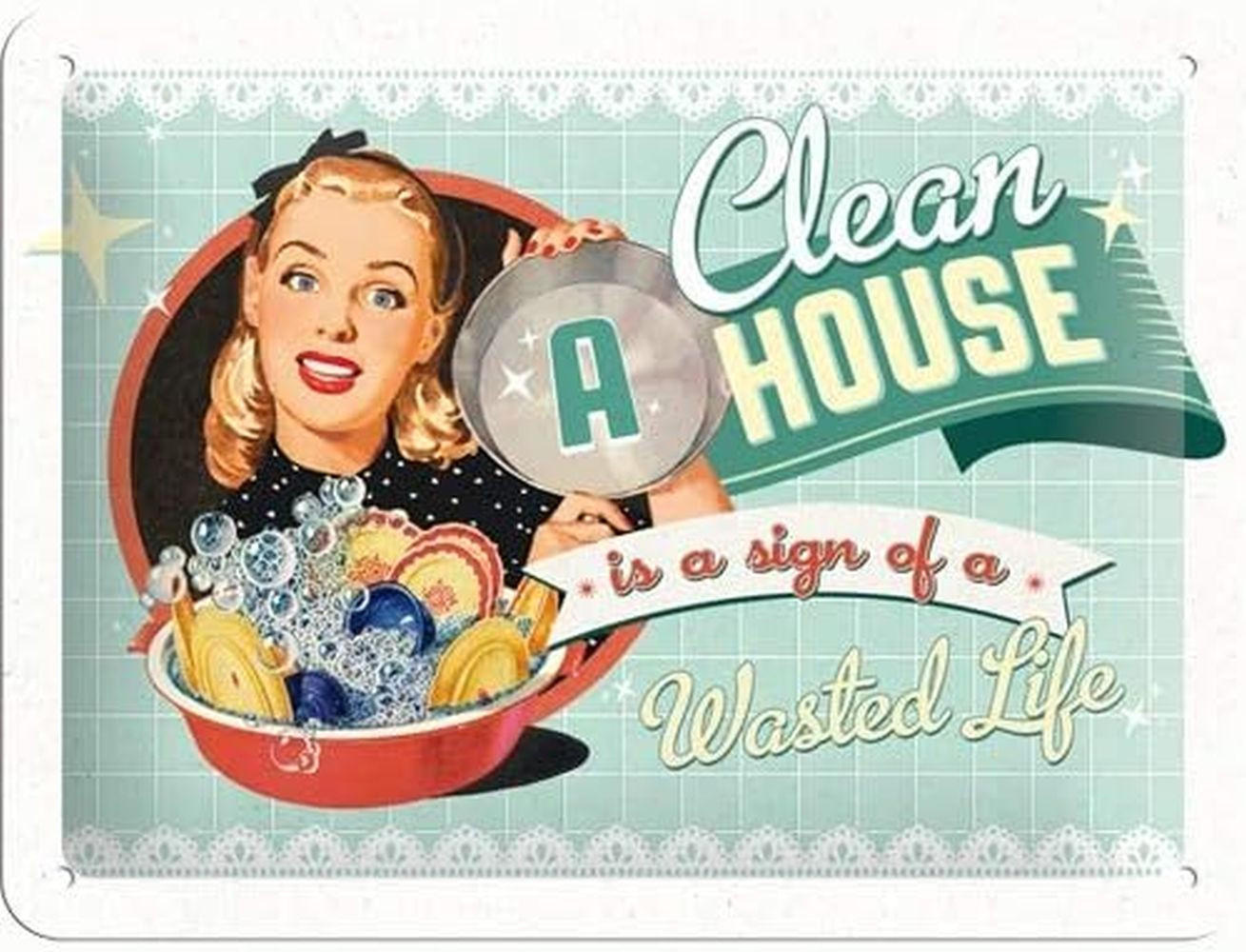 BLECHSCHILD 15/20 cm Clean a House … - Multicolor, Metall (20/15/0.5cm) - Nostalgic-Art