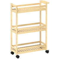SERVIERWAGEN 55/20/75 cm mit 3 Lamellenablagen, Rollen, Bremsen und Griff, Bambus, Naturholz - Hellbraun, Naturmaterialen (55/75/20cm) - Redom