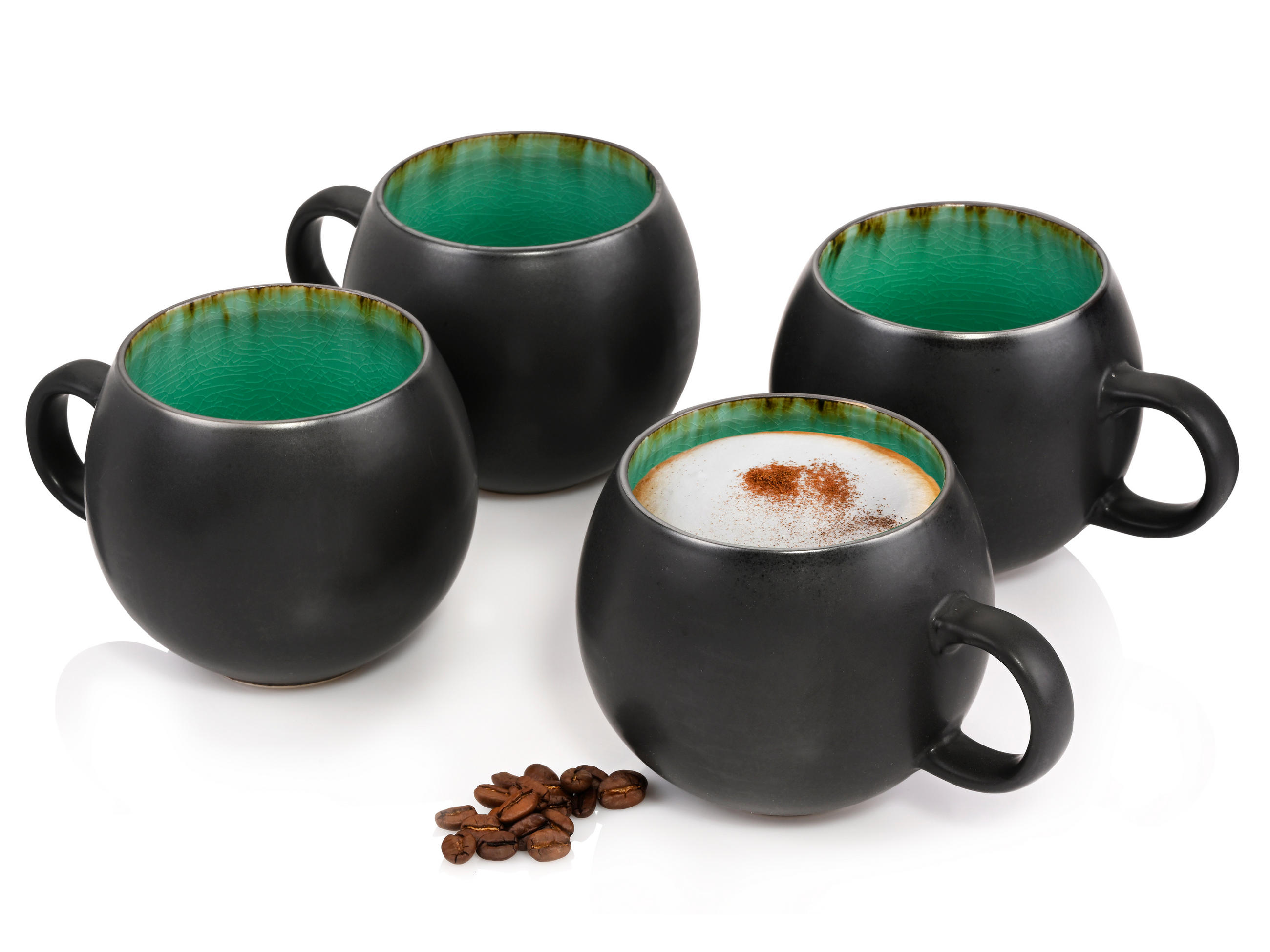 CAPPUCCINOTASSEN SET PALM BEACH - 4 teilig aus Steingut - Grün, Keramik (0.5L) - Sänger