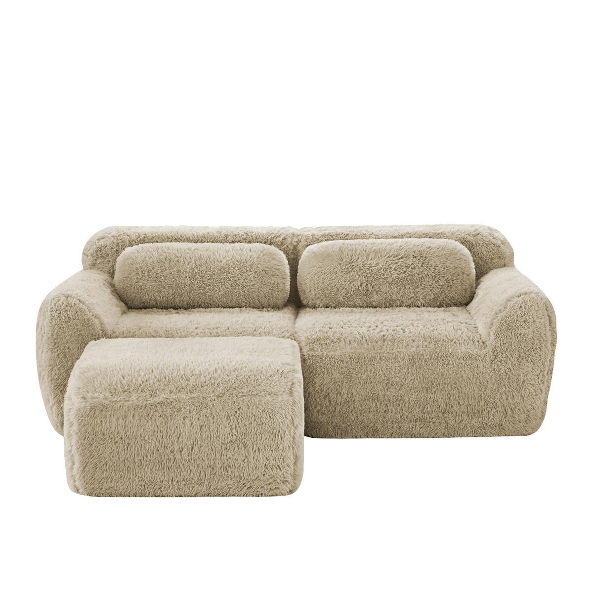 ECKSOFA 204/179/73 cm Hellkhaki aus Plüsch modular ohne Montage - Beige, Textil (179/204cm) - OKWISH