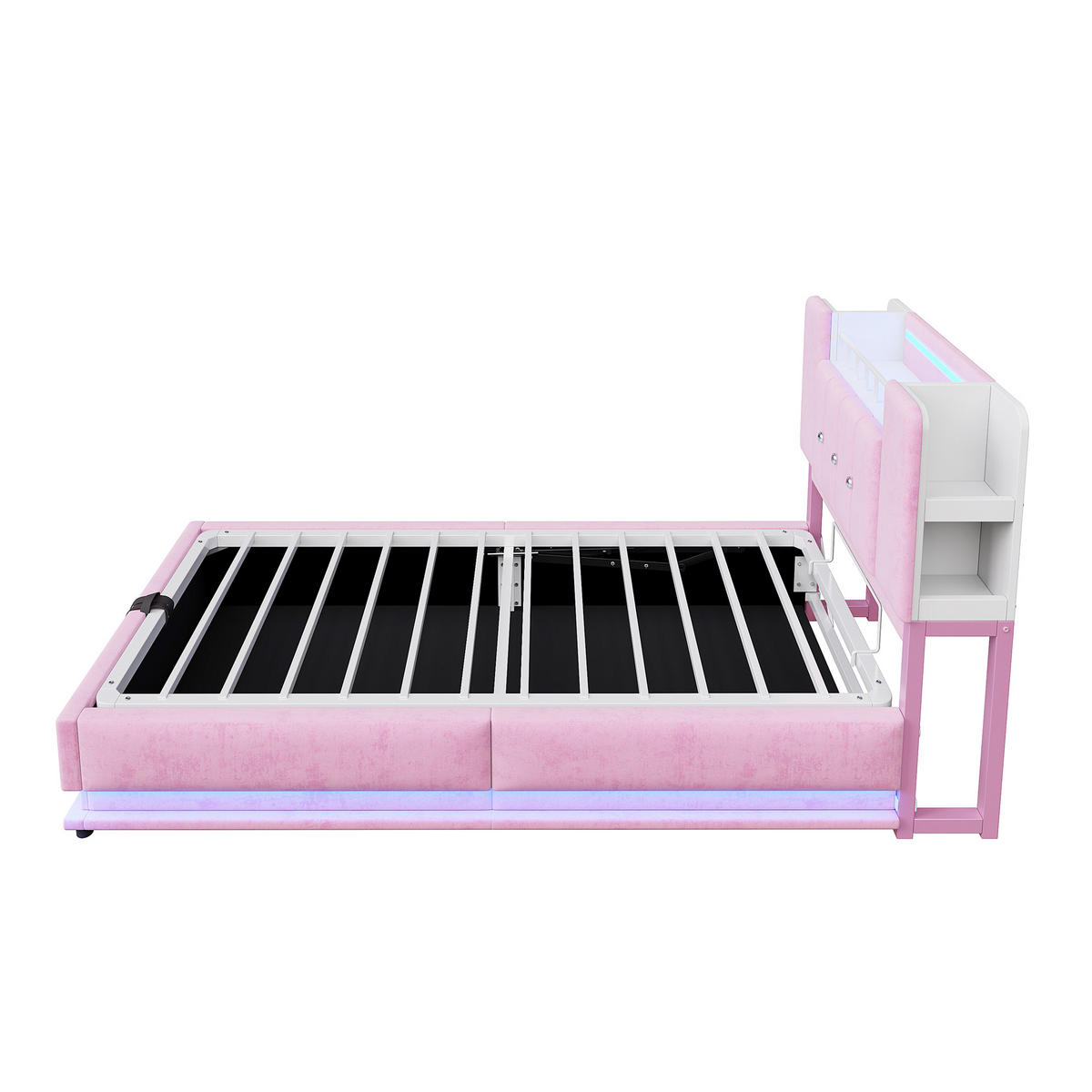 STAURRAUMBETT 90/200 cm DE-02114, in Rosa, mit LED, USB und Hydraulik - Pink, Metall (90/200cm) - ComfortXL