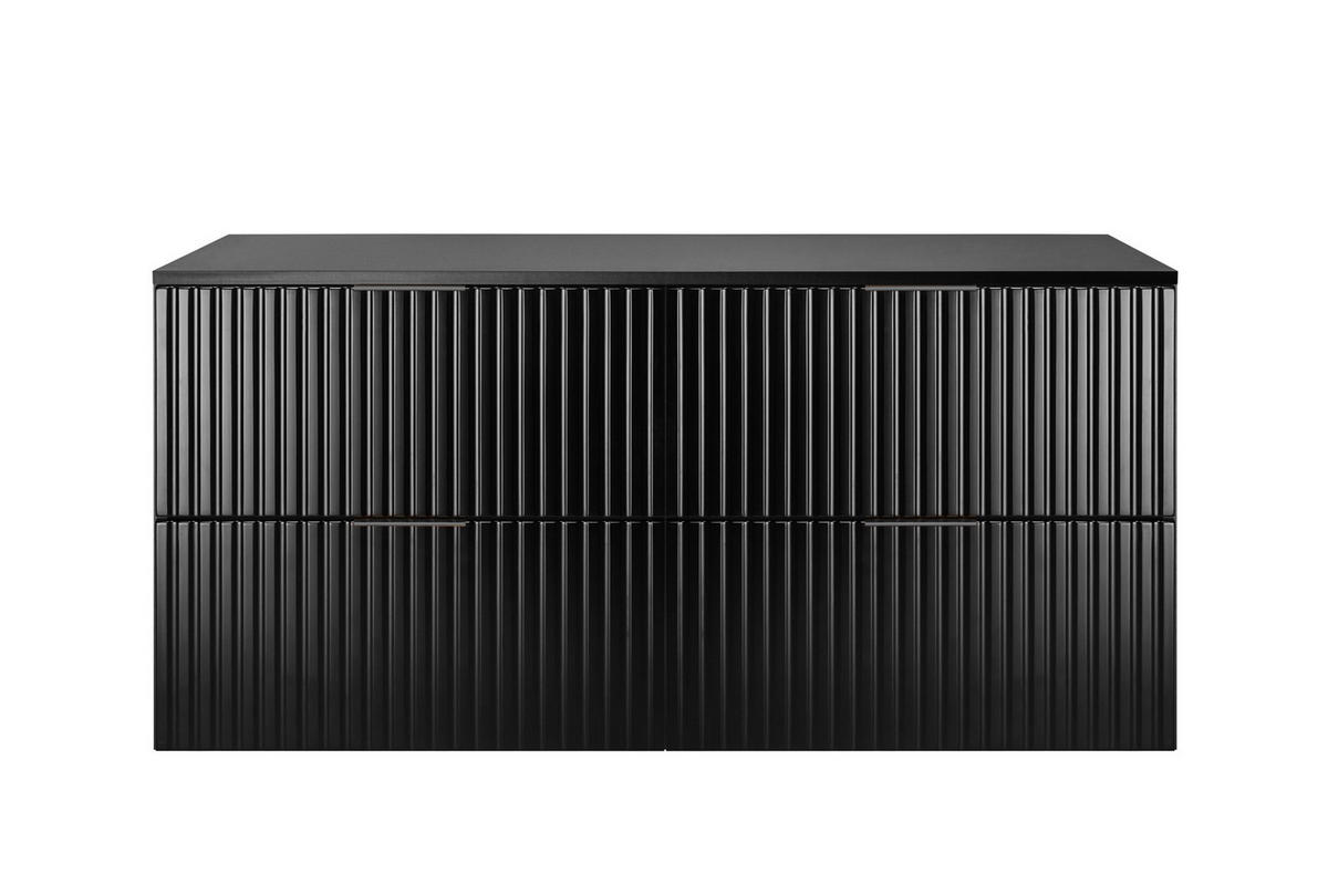 WASCHBECKUNTERSCHRANK, Mattschwarz, 120 (2 x 60) x 57 x 46 cm, schwarzer Griff + Arbeitsplatte - Schwarz, Holzwerkstoff (120/57/46cm) - 3XE LIVING