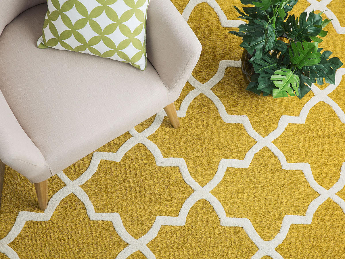 KURZFLOR-TEPPICH Silvan 230/160 cm - Gelb, Textil (160/230cm) - Beliani