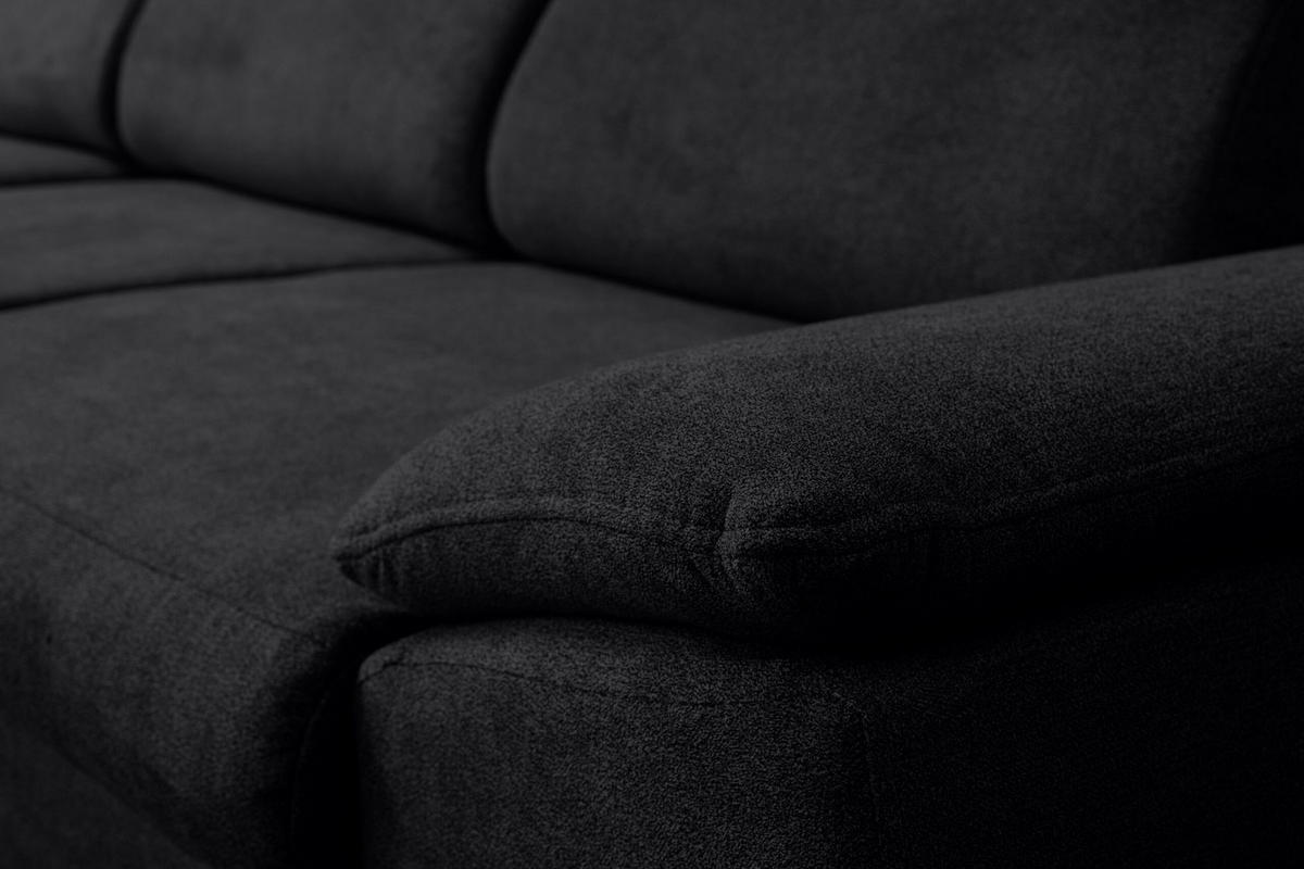 ECKSOFA MALIBU mit Schlaffunktion und Bettkasten, Farbe: Schwarz, Velourstoff, Ottomane Links - Schwarz, Textil (276/184cm) - VENASI MÖBEL