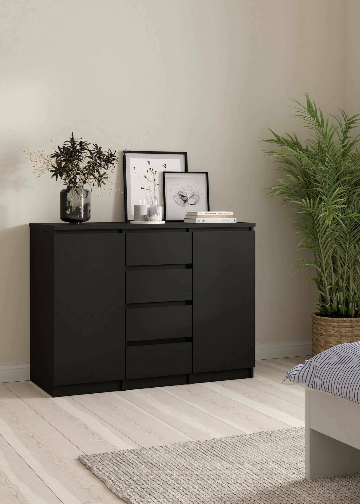 KOMMODE Schwarz 50/120.8/90.7 cm - Schwarz, Holzwerkstoff (120.8/90.7/50cm) - DMORA