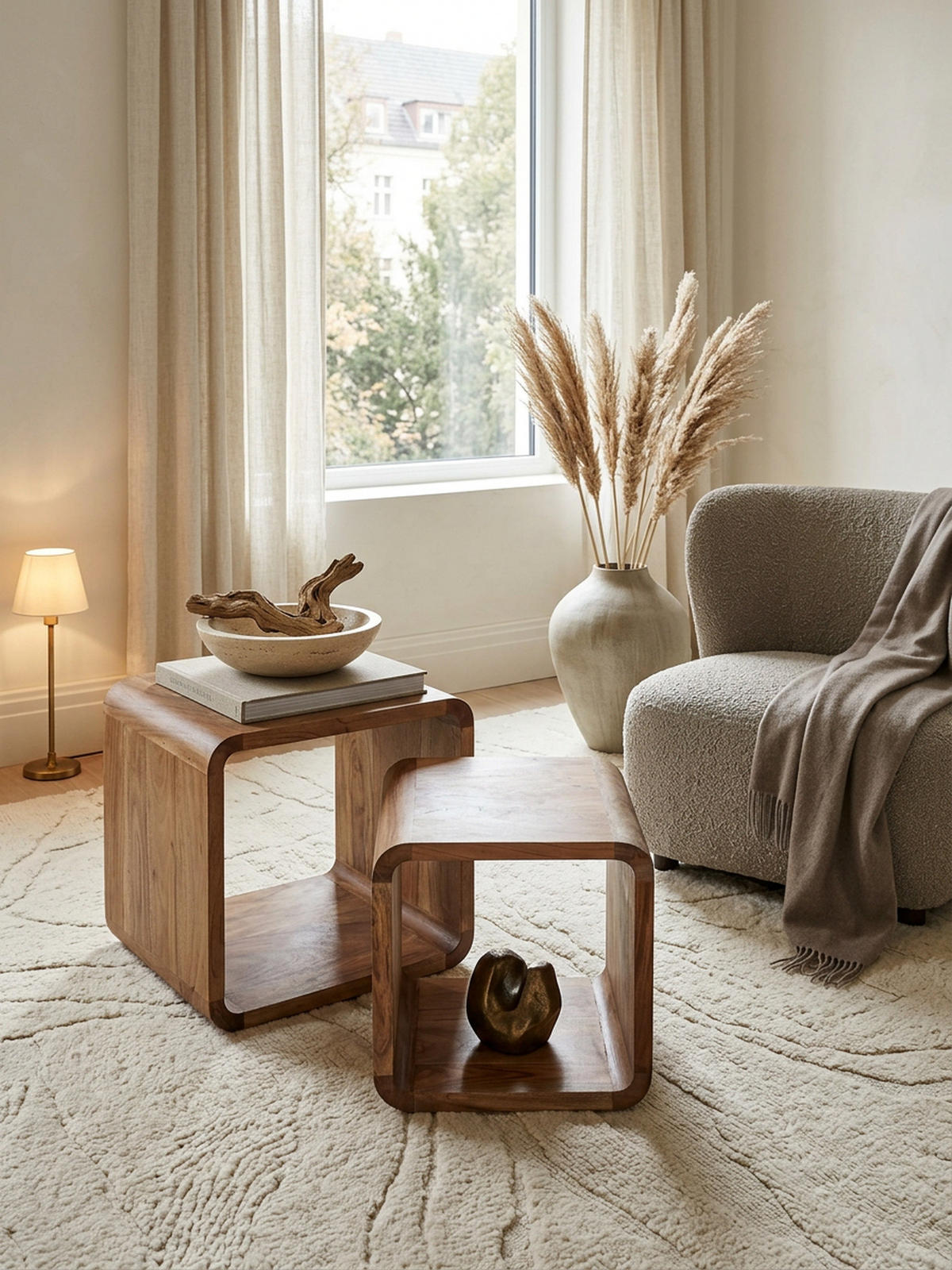 BEISTELLTISCH Set – 2-teilig Akazie Massivholz handgefertigt - Beige/Braun, Holz (36/43/43cm) - KADIMA DESIGN