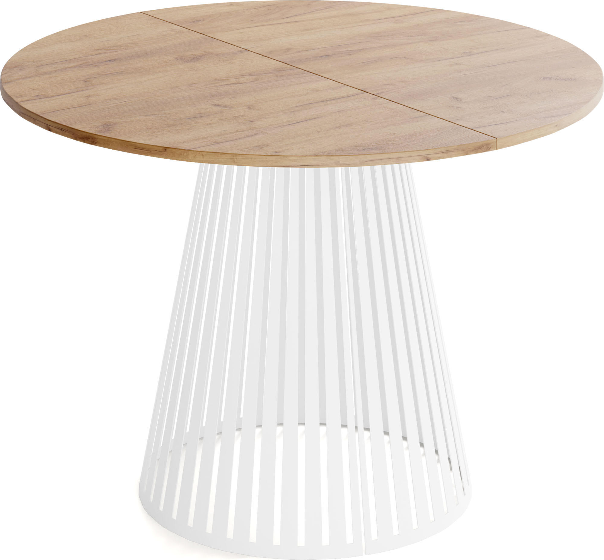 ESSTISCH Naro rund ausziehbar mit Weißem Lamellen-Metallgestell, Braun 120-200/120/76 cm - Eiche Wotan/Weiß, Holzwerkstoff/Metall (120/120/76cm) - WFL GROUP