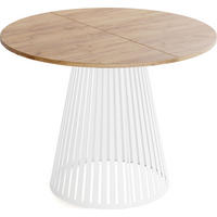 ESSTISCH Naro rund ausziehbar mit Weißem Lamellen-Metallgestell, Braun 120-200/120/76 cm - Eiche Wotan/Weiß, Holzwerkstoff/Metall (120/120/76cm) - WFL GROUP