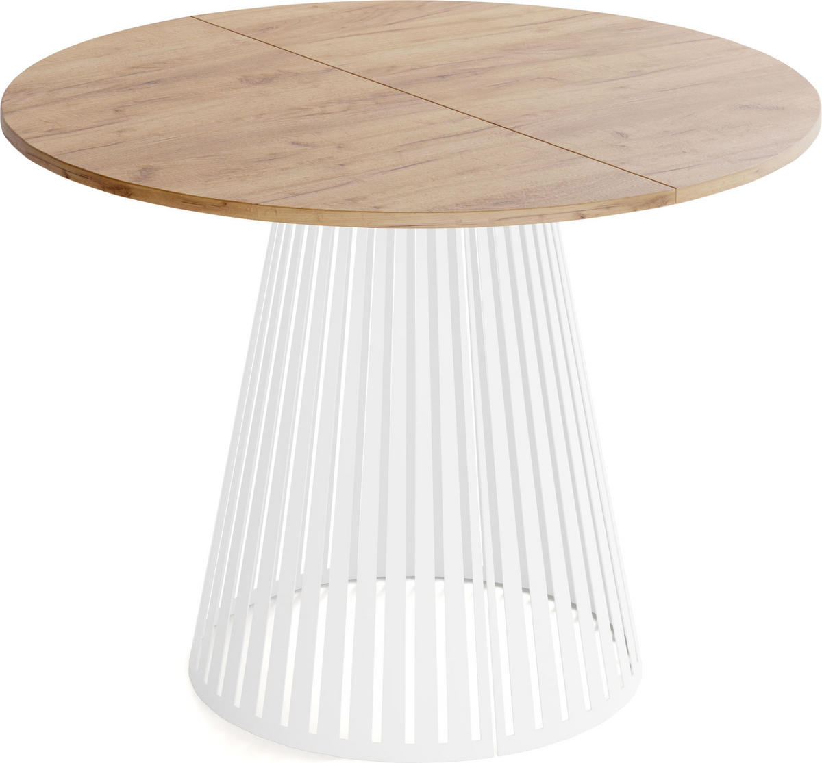 ESSTISCH Naro rund ausziehbar mit Weißem Lamellen-Metallgestell, Braun 120-200/120/76 cm - Eiche Wotan/Weiß, Holzwerkstoff/Metall (120/120/76cm) - WFL GROUP