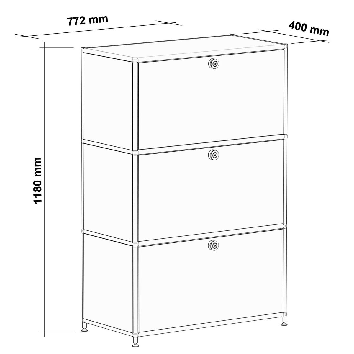 HOCHSCHRANK, 3 Schubladen, Schloss, Breite 77 cm, Lichtgrau - Chromfarben/Silberfarben, Metall (40/118/77.2cm) - Versee
