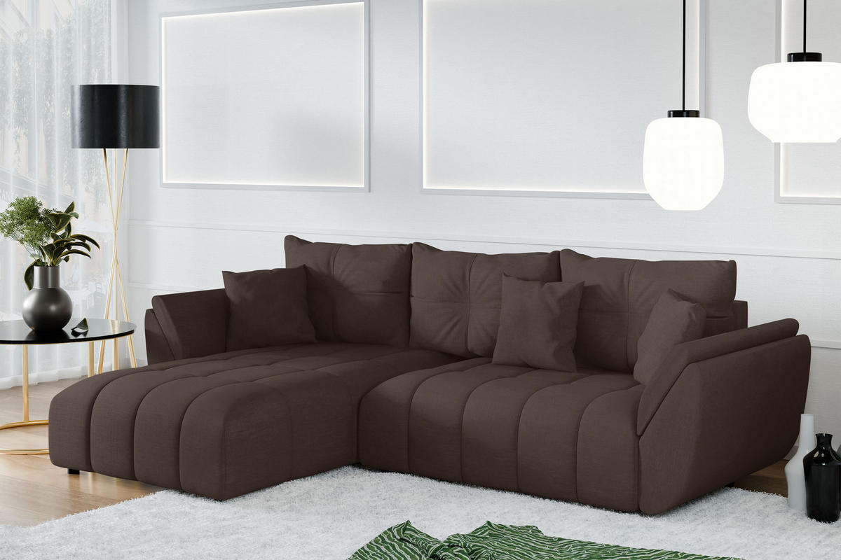 ECKSOFA L Form Verciani Braun 266/190/91 cm mit Schlaffunktion - Schwarz/Braun, Kunststoff/Textil (266/190cm) - AX Living