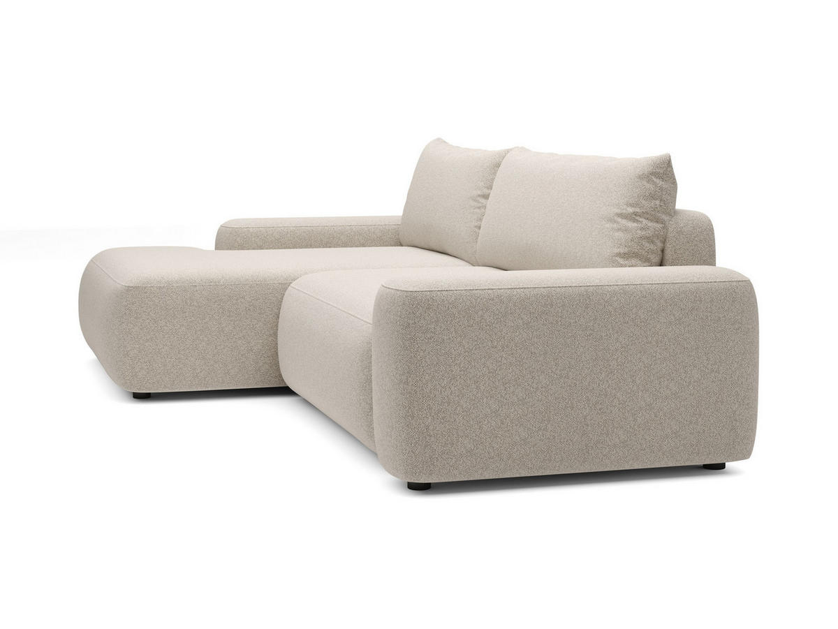 ECKSOFA RUOTA Creme Boucle-Stoff mit Schlaffunktion - Creme, Holz (264/162cm) - MASSENO