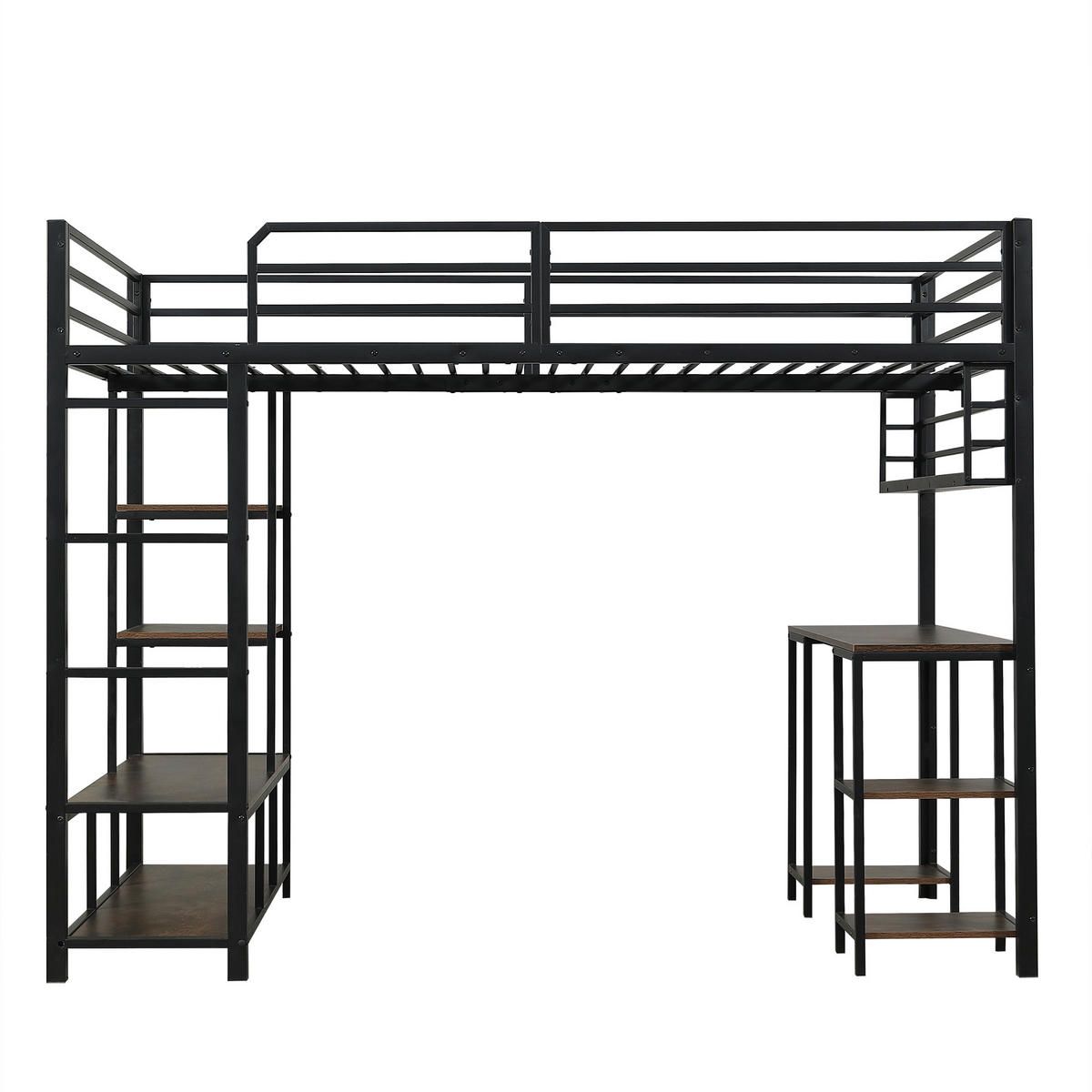 HOCHBETT 120/200 cm in Schwarz & Dunkelwalnuss mit Schreibtisch, Ablage und Leiter - Schwarz, Holzwerkstoff/Metall (120/200cm) - CHICFURN